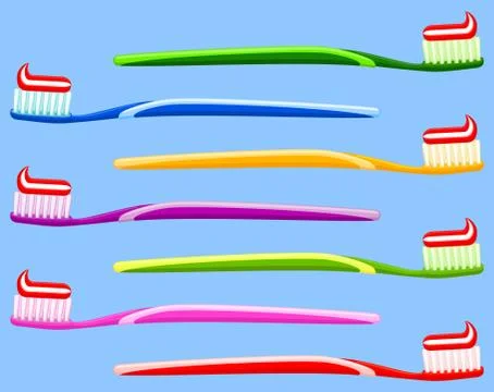 Multicolor cartoon toothbrush with toothpaste set Stock Illustration