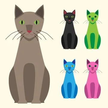 Multicolor cats set Stock Illustration