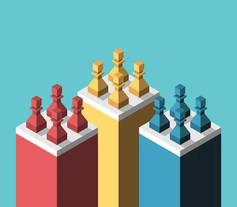 Multicolor chess pawns, segmentation Stock Illustration