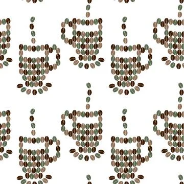 Multicolor coffee cup with steam and saucer made of various coffee Beans Illustrazione stock