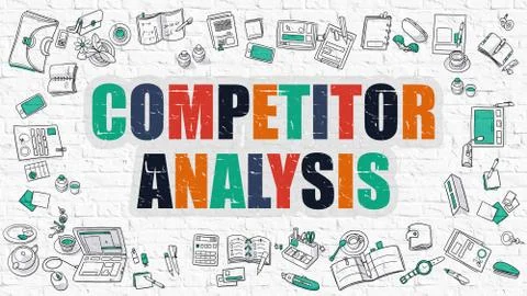 Multicolor Competitor Analysis on White Brickwall. Doodle Style Stock Illustration