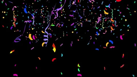 Multicolor confetti falling against a solid black background 動画素材 345627686