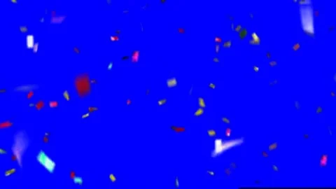 Multicolor Confetti Falling On Blue Matte Screen Background 4K Animation. Stock Footage 155469235