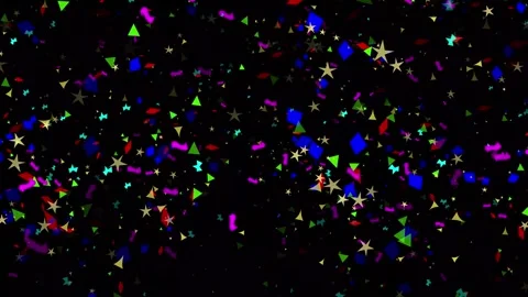Multicolor Confetti Falling with Shimmering Metallic Paper Flakes on Black 4K Video stock 343436495