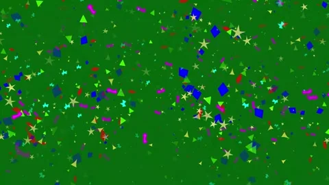 Multicolor Confetti Falling with Shimmering Metallic Paper Flakes on Green 4K Video stock 343436504