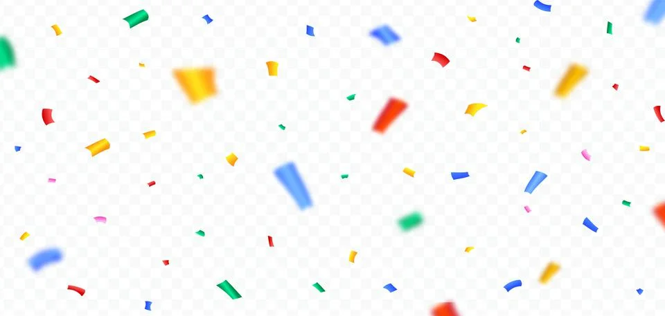 Multicolor confetti falling on a transparent background. Festival and party e Illustrazione stock