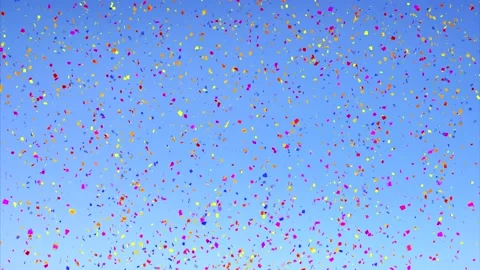 Multicolor confetti loop - blue sky background - for party, birthday, wedding Stock Footage 141528835