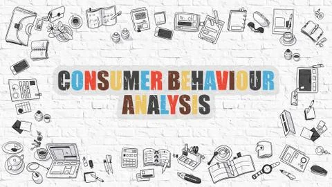 Multicolor Consumer Behaviour Analysis on White Brickwall Stock Illustration