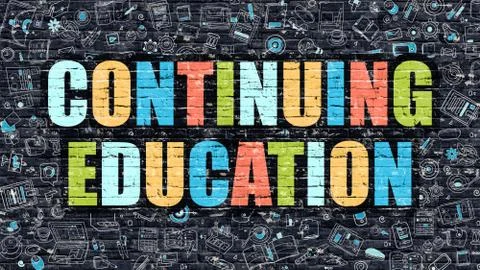 Multicolor Continuing Education on Dark Brickwall. Doodle Style Illustrazione stock