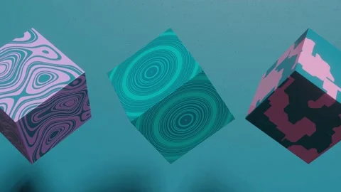 Multicolor cubes with abstract patterns on a green background. Seamless loop 3d  Stock Footage 171582408