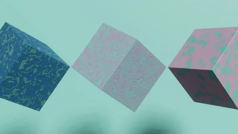 Multicolor cubes with abstract patterns on a mint green background Stock Footage 168824458