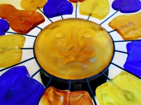 Multicolor decorative sun with friendly face Stock Photos