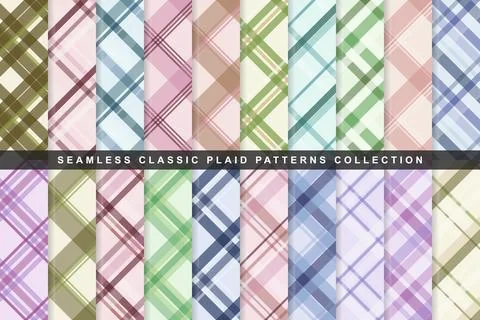 Multicolor diagonal plaid seamless textile backgrounds in soft pastel with .. Stock Illustration