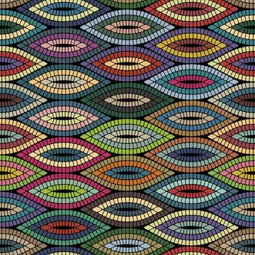 Multicolor diamond shape circles in tribal style. Seamless vector pattern. Stock Illustration