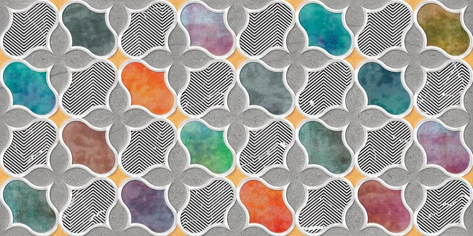 Multicolor digital wall tiles decor design. Stock Illustration