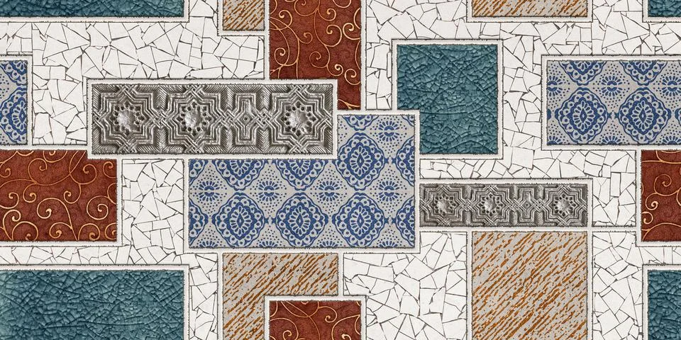 Multicolor digital wall tiles decor design. Stock Illustration