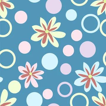 Multicolor dots in pastel shades vector repeat pattern on a blue background 库存插图