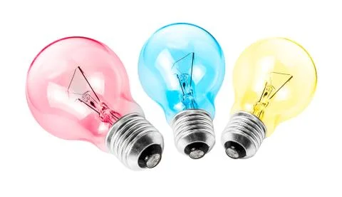 Multicolor electrical light bulb group Stock Photos