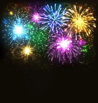 Multicolor Festive Firework Salute Burst on Black Stock Illustration