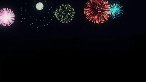 Multicolor Fireworks Bursts on Black Background Stock Footage 319690455