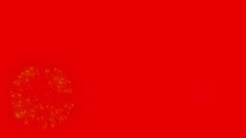 Multicolor fireworks displays exploding against vibrant red background with Stock Footage 340881222