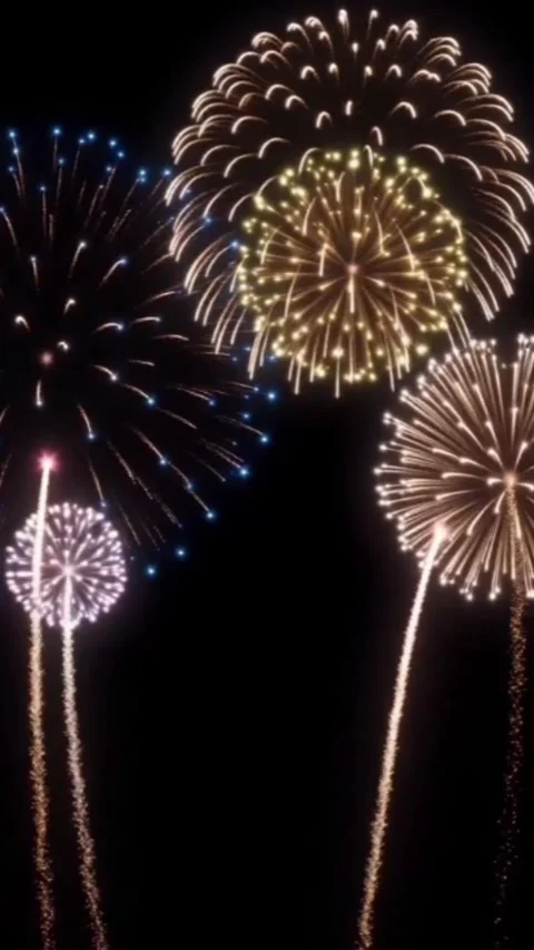 Multicolor Fireworks Explosion Vertical Motion Video for New Year Event Stock Footage 344763204