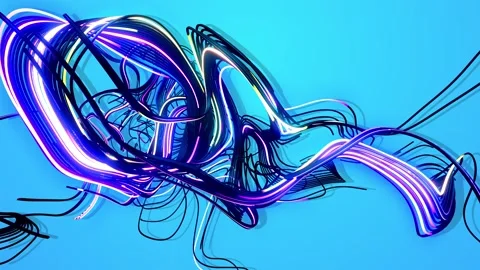 Multicolor flash of curved lines. Running neon lights like garland or lightnings Stock Footage 281350773