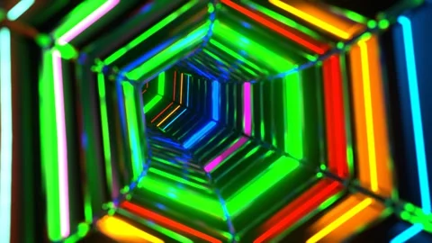 Multicolor Flying Through the Neon Sci Fi Infinite Tunnel Background VJ Loop Stock Footage 316899536