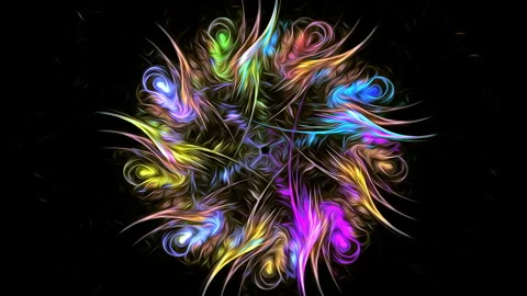 Multicolor fractal elements revolving and transforming on black. Stock Footage 247584040