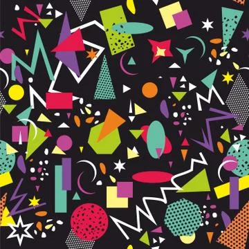 Multicolor geometric retro pattern isolated on black background. Stock Illustration