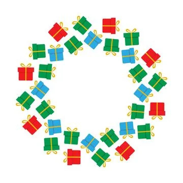Multicolor Gift boxes with tied ribbon bow Circular Frame border Copy space Illustrazione stock