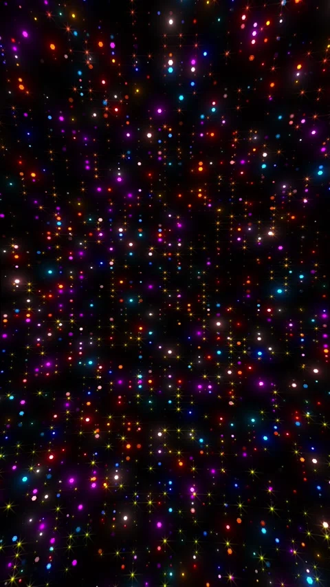 Multicolor glitter lights background bright neon specks, star flares, and rich b Stock Footage 340418158
