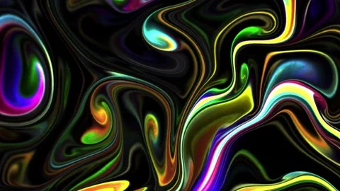 Multicolor Glowing Oil Paint Marble Wave Swirl Abstract Motion Background Stock Footage 346224323