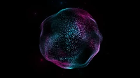 Multicolor glowing particle sphere loop on black background. Cyan and pink .. 스톡 동영상 333197117