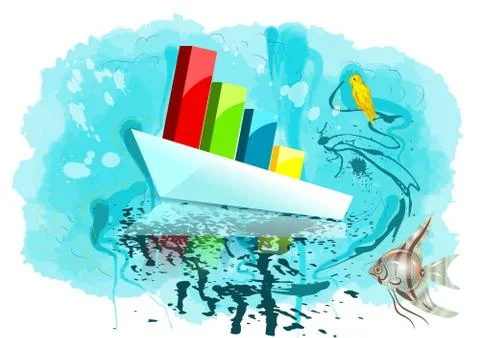 Multicolor graph on ship Stock Illustration
