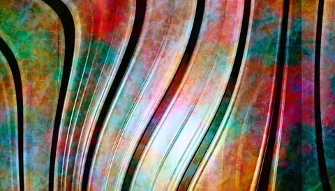 Multicolor Grunge Flowing Wave Bands Vibrant Abstract Background Stock Illustration
