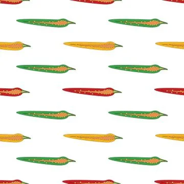 Multicolor half chillies or pepper seamless pattern on white background. Stock Illustration
