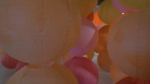 Multicolor hanging rice paper lantern 1 Stock Footage