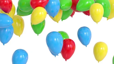Multicolor helium balloons rising and blocking on the ceiling - 3D rendering Video stock 310397635