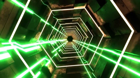 Multicolor Hexagonal Sci-Fi Tunnel with Neon Lights Background VJ Loop l 4K Stock Footage 294917397