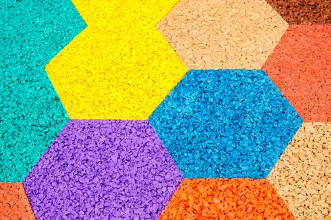 Multicolor hexagons abstract pattern, rubber crumb texture background, floori Stock Photos