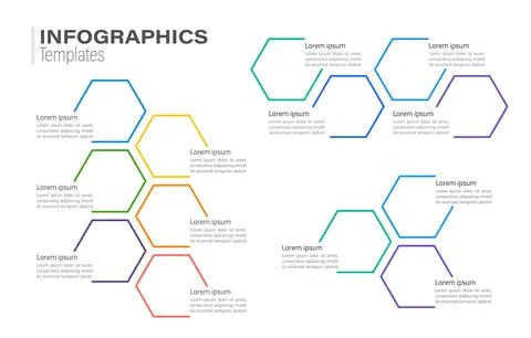 Multicolor honeycomb shaped infographic chart design template set Illustrazione stock