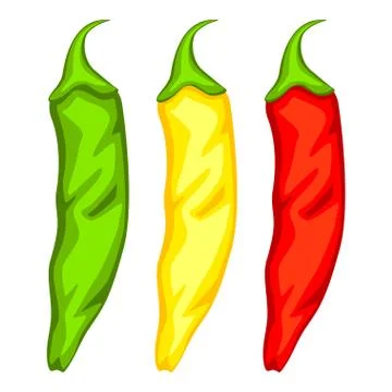 Multicolor hot cartoon chilli pepper. Illustrazione stock