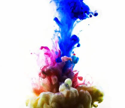 Multicolor ink splash explosion on white background Stock Illustration
