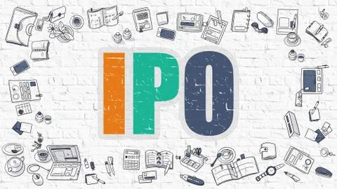 Multicolor IPO on White Brickwall. Doodle Style Stock Illustration