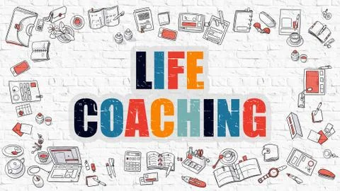 Multicolor Life Coaching on White Brickwall. Doodle Style Stock Illustration