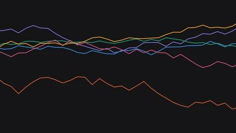 Multicolor Line Chart Dark Background Vector Illustration Illustrazione stock