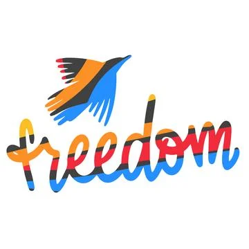 Multicolor logo freedom concept. Flying berd, text Stock Illustration