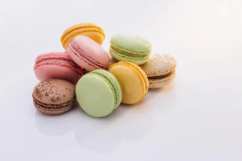 Multicolor macarons , French macaroon, greedy pastry. Multicolored Macarons Stock Photos
