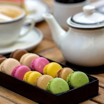Multicolor macarons on the table Stock Photos